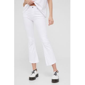 Answear Lab jeansi femei, culoarea alb, medium waist