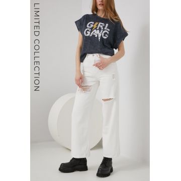 Answear Lab X limited festival collection BE BRAVE jeansi femei, culoarea alb, high waist