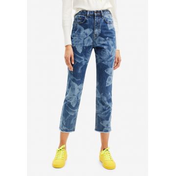Blugi drepti cu model floral