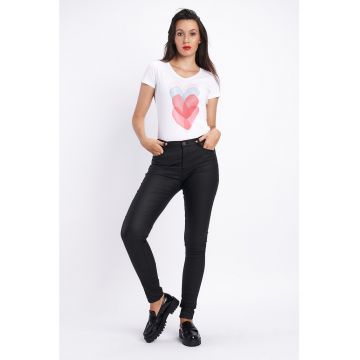 Blugi skinny cu aspect lucios si talie inalta