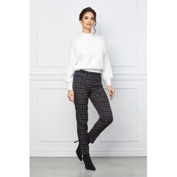 Pantaloni Elly bleumarin in carouri galbene Pantaloni Elly bleumarin in carouri galbene