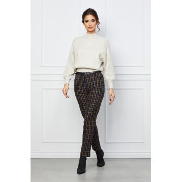 Pantaloni Elly negri in carouri galbene si mov Pantaloni Elly negri in carouri galbene si mov