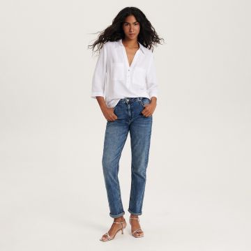 Reserved - Blugi boyfriend slim, cu curea - Albastru