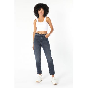 Blugi crop mom-fit cu aspect decolorat