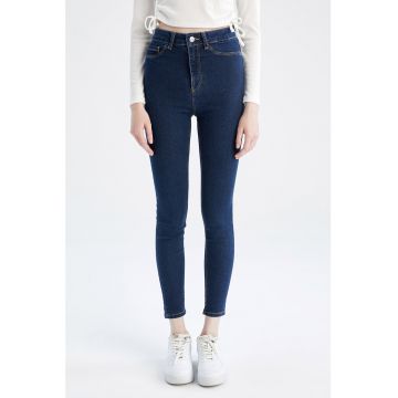 Blugi crop skinny cu talie inalta