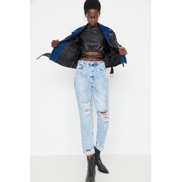 Blugi mom fit cu aspect decolorat