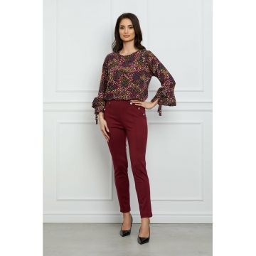 Pantaloni Dy Fashion bordo cu nasturi decorativi