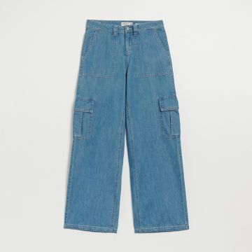 House - Blugi wide leg cu buzunare cargo - Albastru