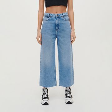 House - Fustă-pantalon din denim cu efect prespălat - Albastru