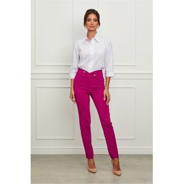 Pantaloni LaDonna fucsia cu nasturi in talie