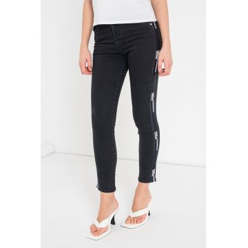 Blugi skinny cu benzi logo laterale