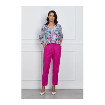 Pantaloni Mery fucsia din in