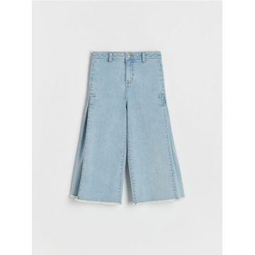 Reserved - Blugi culotte cu crac decorativ - albastru