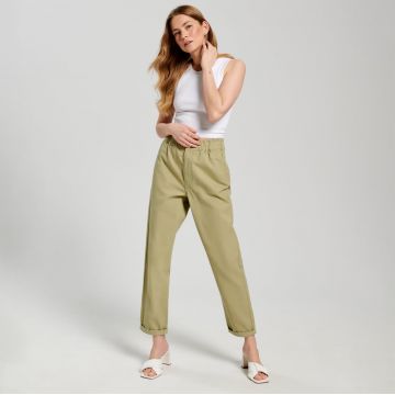 Sinsay - Blugi high waist paperbag - Verde
