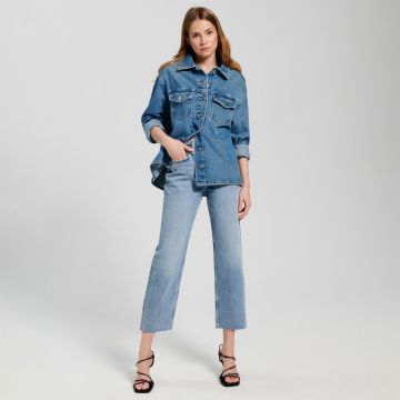 Sinsay - Blugi high waist straight - Albastru