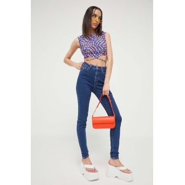 Tommy Jeans jeansi femei, culoarea albastru marin