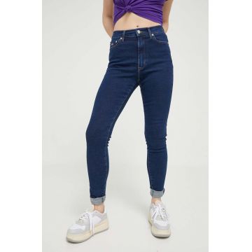 Tommy Jeans jeansi Sylvia femei, culoarea albastru marin