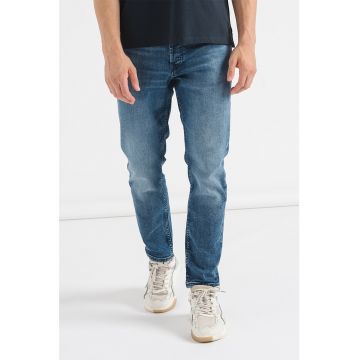 Blugi cu talie medie si aspect decolorat 634