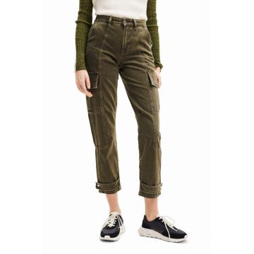 Desigual pantaloni femei, culoarea verde