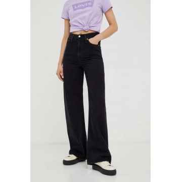 Levi's jeansi RIBCAGE WIDE LEG H223 femei, culoarea negru