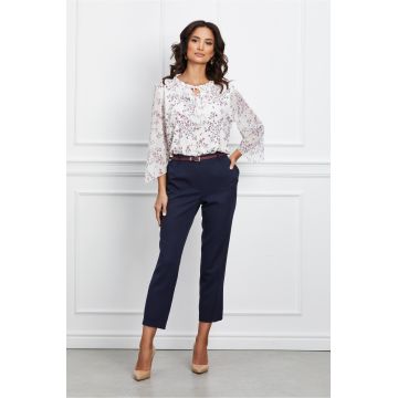 Pantaloni Erika bleumarin cu buzunare si curea in talie