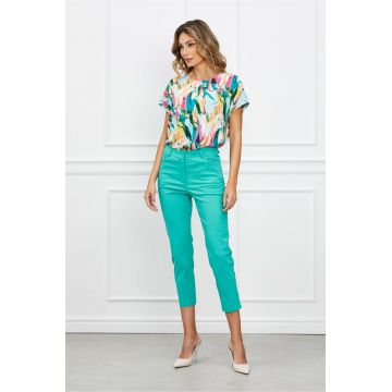 Pantaloni Lara turcoaz cu buzunare