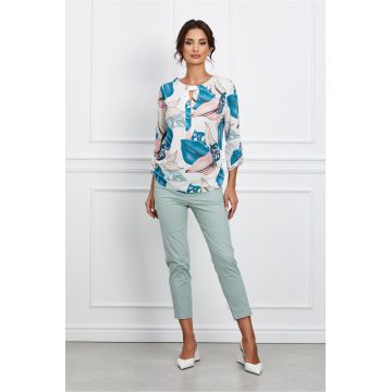 Pantaloni Mara verde fistic cu talie inalta