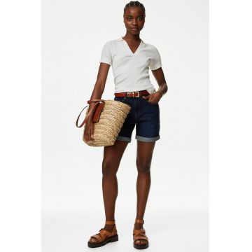 Pantaloni scurti de denim cu talie medie - Albastru ultramarin