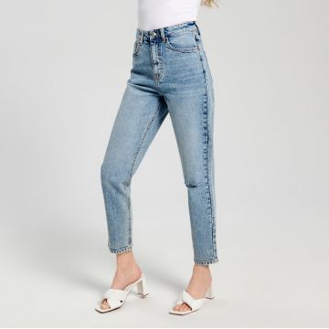Sinsay - Blugi mom high waist - Albastru