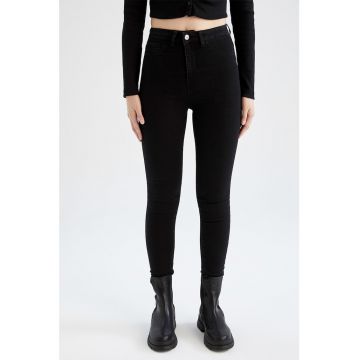 Blugi crop skinny cu talie inalta