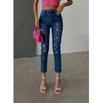 Blugi dama mom fit elastici cu insertii pe picior