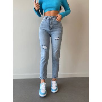 Blugi mom fit elastici cu rupturi