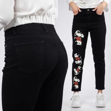 Blugi Boyfriend Dama Snoopy Negri #A451 Blugi Boyfriend Dama Snoopy Negri #A451
