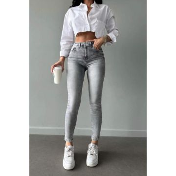 Blugi dama skinny Chiara, cu efect de push up, Gri