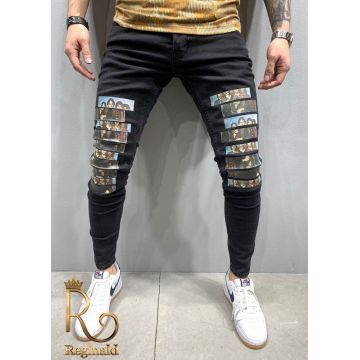 Blugi de bărbați negri cu etichete skinny fit - elastici Premium Denim - BG621