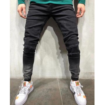Blugi de bărbați, Negri cu rupturi, Skinny Fit, Street style - BG465