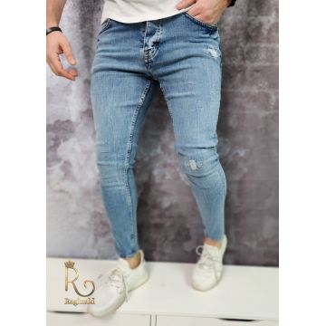 Blugi de bărbați, skinny fit, elastici si conici, Albaștri cu rupturi - BG913