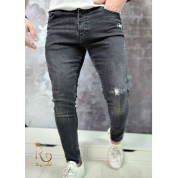 Blugi de bărbați, skinny fit, elastici si conici, Gri cu rupturi - BG914