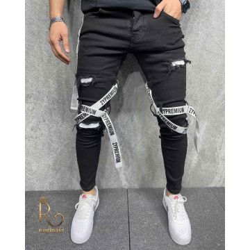 Blugi de bărbați, Slim Fit, Elastici si Conici, Negri - BG894