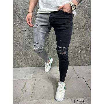 Blugi de bărbați, Slim Fit, elastici si conici, negru/gri- BG924