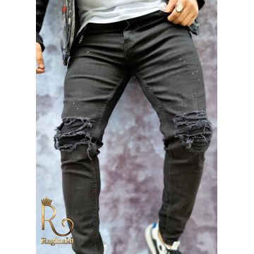 Blugi de bărbați, Slim Fit, Negri cu rupturi - BG877
