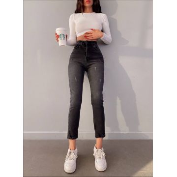 Blugi mom fit elastici cu zgarieturi