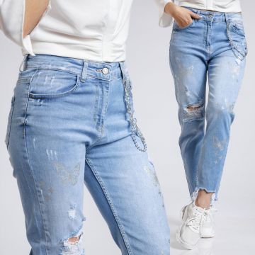 Blugi MomFit Dama Elia Albastri #A359 Blugi MomFit Dama Elia Albastri #A359