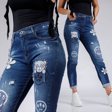 Blugi MomFit Dama Travis Albastri #A485 Blugi MomFit Dama Travis Albastri #A485