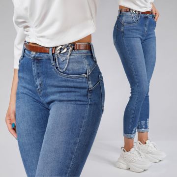 Blugi Skinny cu PushUp Dama Lillian Albastri #A590