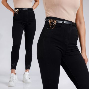 Blugi Skinny Dama Flora Negri #A540 Blugi Skinny Dama Flora Negri #A540