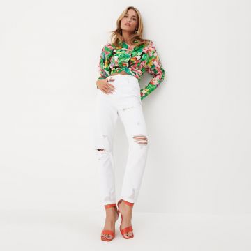Mohito - Blugi mom fit - Alb
