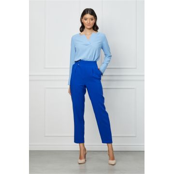 Pantaloni LaDonna albastru royal cu pliuri in talie