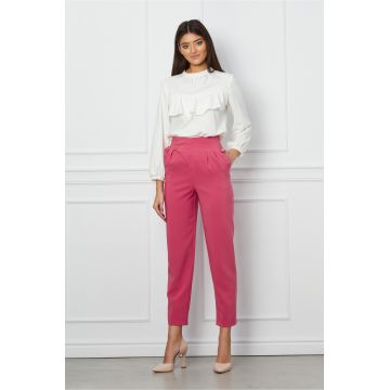 Pantaloni LaDonna somon cu pliuri in talie