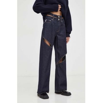 Won Hundred jeansi Kiri Double Waistband femei, culoarea albastru marin